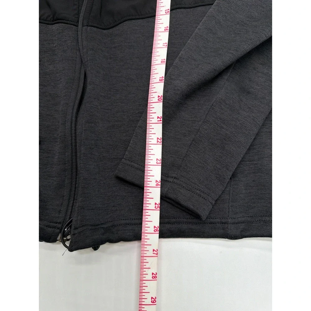 The North Face Mens Large Full Zip Hybrid Fleece Softshell Jacket Black Grey